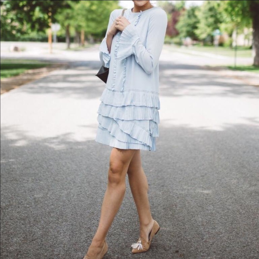 Baby Blue Long Sleeve Ruffle Dress
